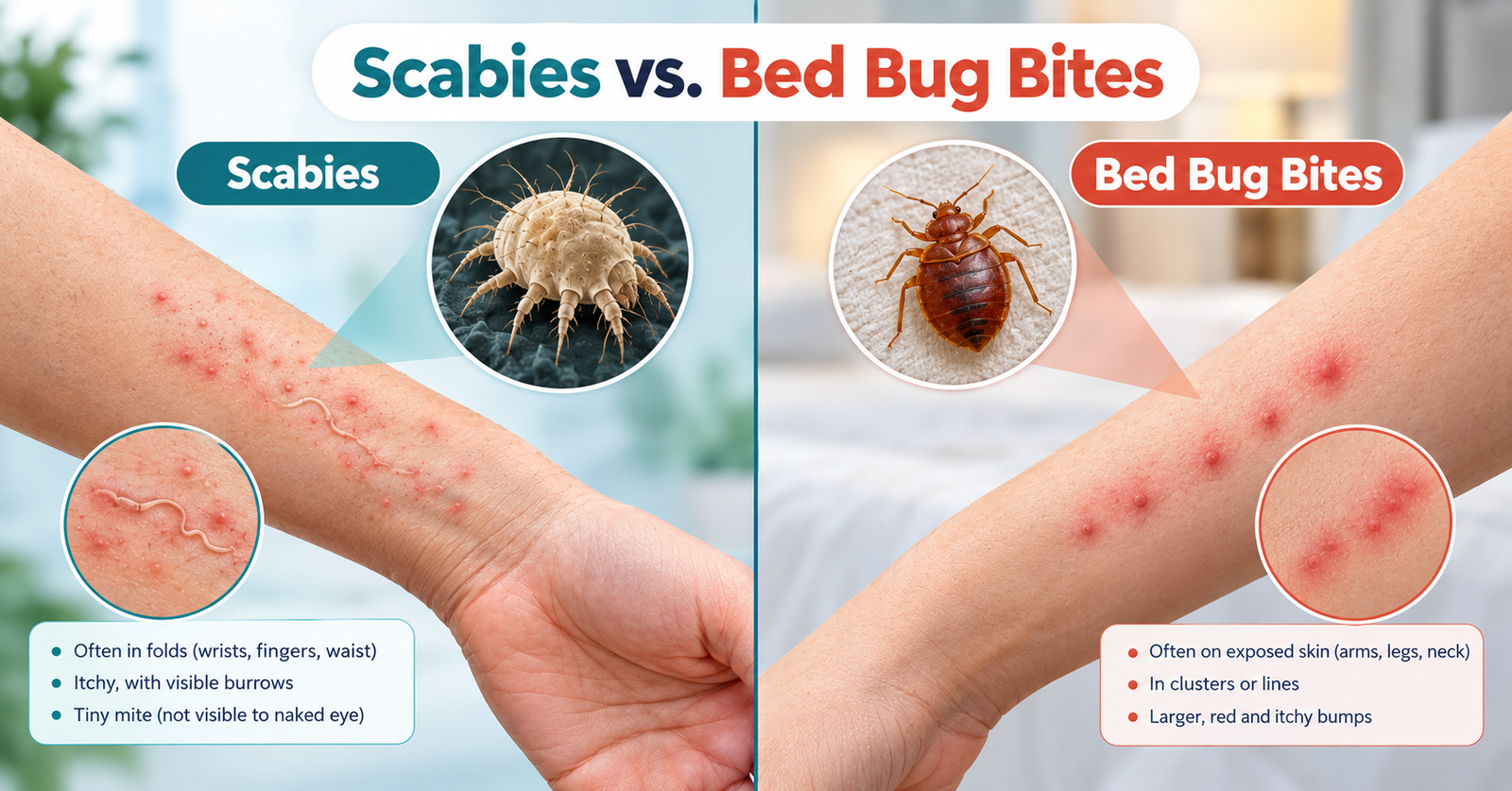 Scabies vs bed bug bites